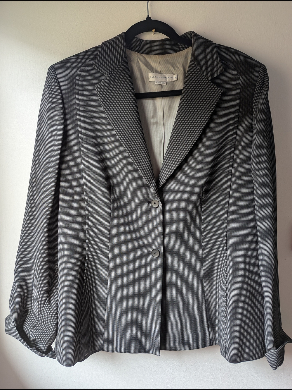 Women's Gray Checked Tailored Blazer - Classic Workwear Size 14